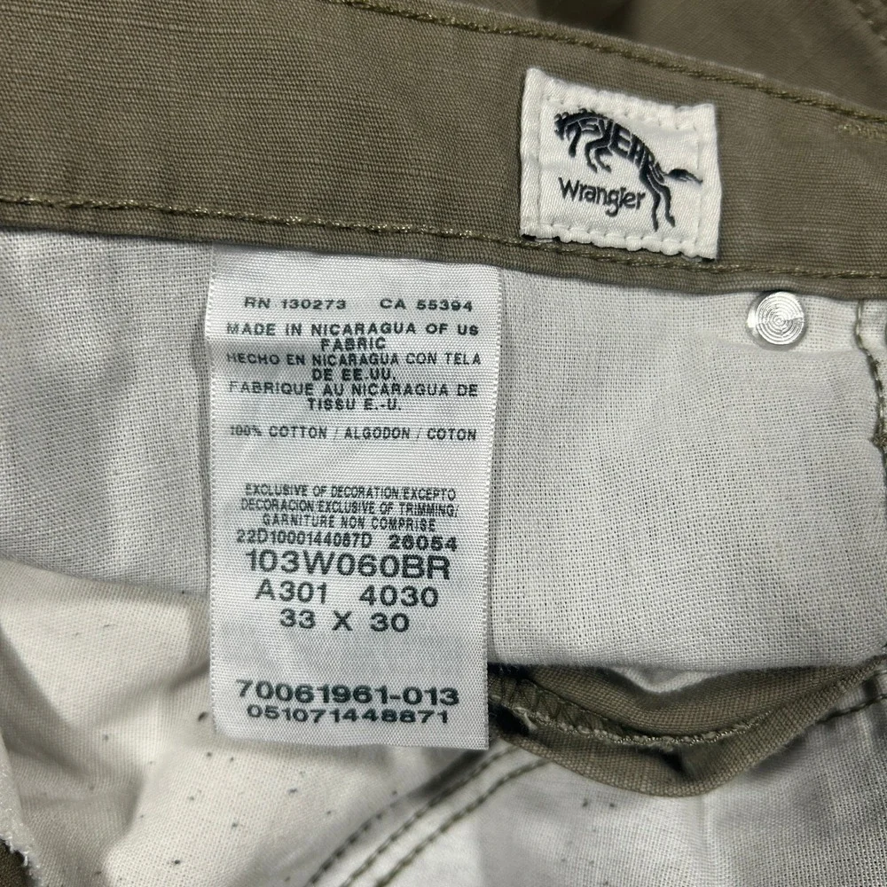 Wrangler Riggs Workwear Cargo Pants Mens 33x30 Bark Ripstop Cotton 103W060BR